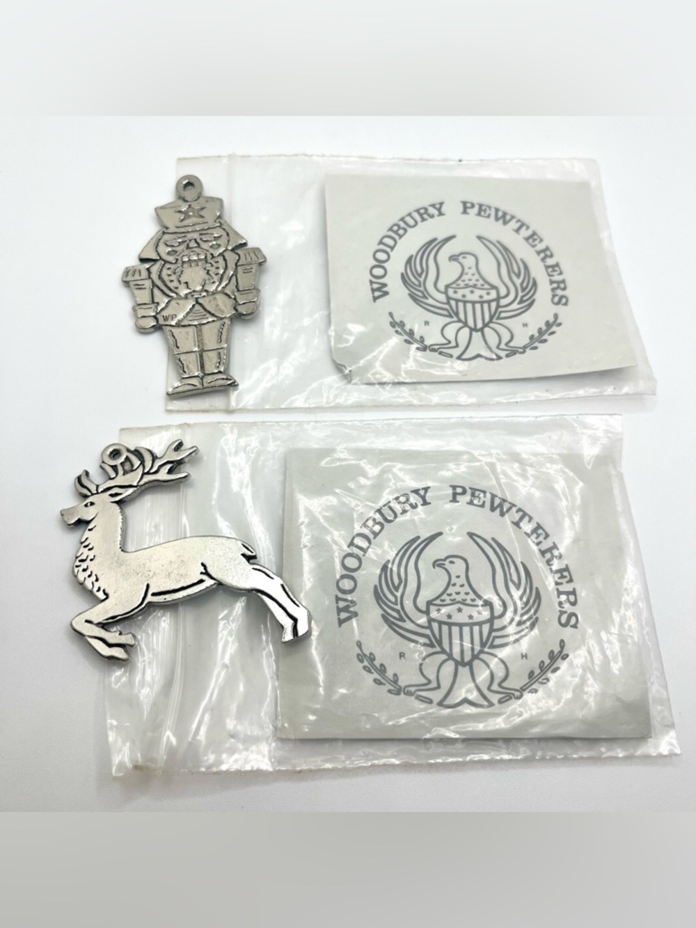 Woodbury Pewterers Nutcracker & Reindeer Ornaments - Silver Tone